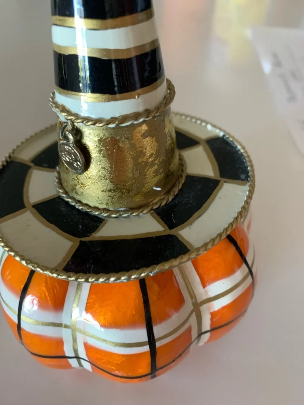 MacKenzie Childs mini pumpkin trio with witch hats